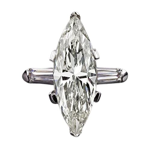 HeartsAndYou 3ct Marquise Cut Moissanite 3 Stone Solitaire Engagement Ring for Women 18k White Gold over Silver