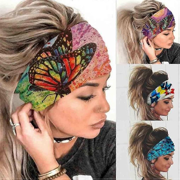 Diadema ancha bohemia con diseño de mariposas, bandas elásticas para el cabello, bandana para yoga, correr, atletismo, turbante, pañuelos para la cabeza, accesorios para el cabello para mujeres y ni
