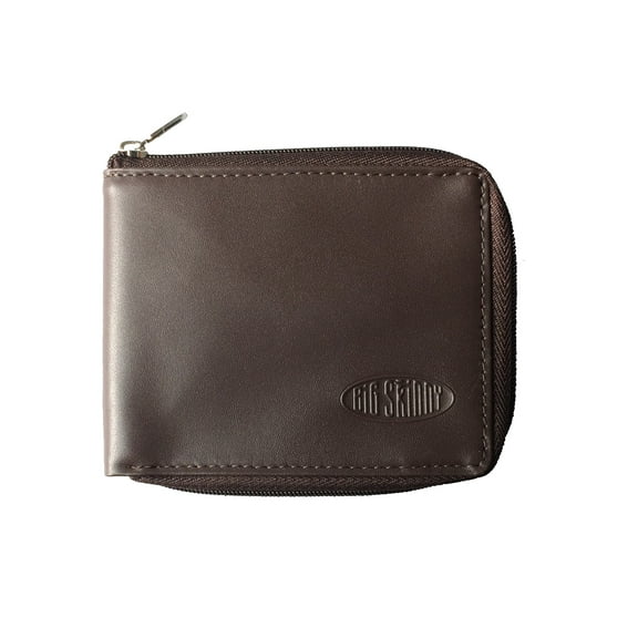 Big Skinny Leather Zipfold Thin Bifold Wallet with Perimeter Zipper