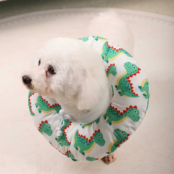 Soft Dog Cone Collar Cat Cone Collar Inflatable Donut Recovery Collar Dinosaur Print Elizabethan Collar for Small Pets After Surgery Green, 1 Pack