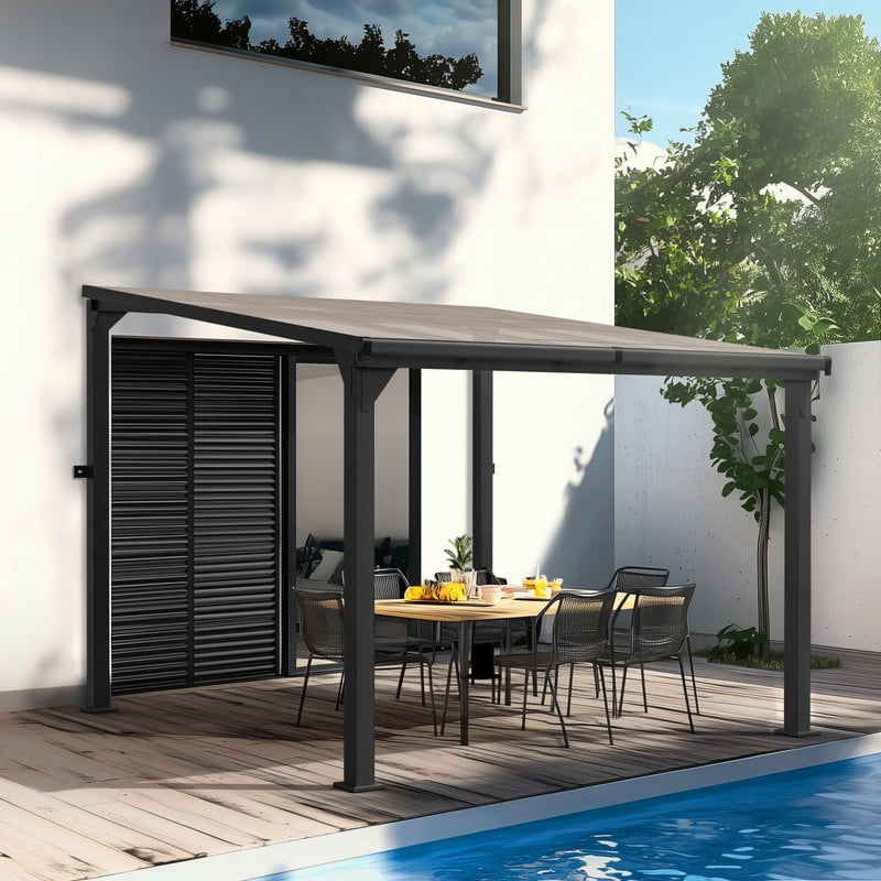 10 ft.×10 ft. Hardtop Outdoor Gazebo Pergola Aluminum Framed with Sloping Pitched Roof for Garden, Patio