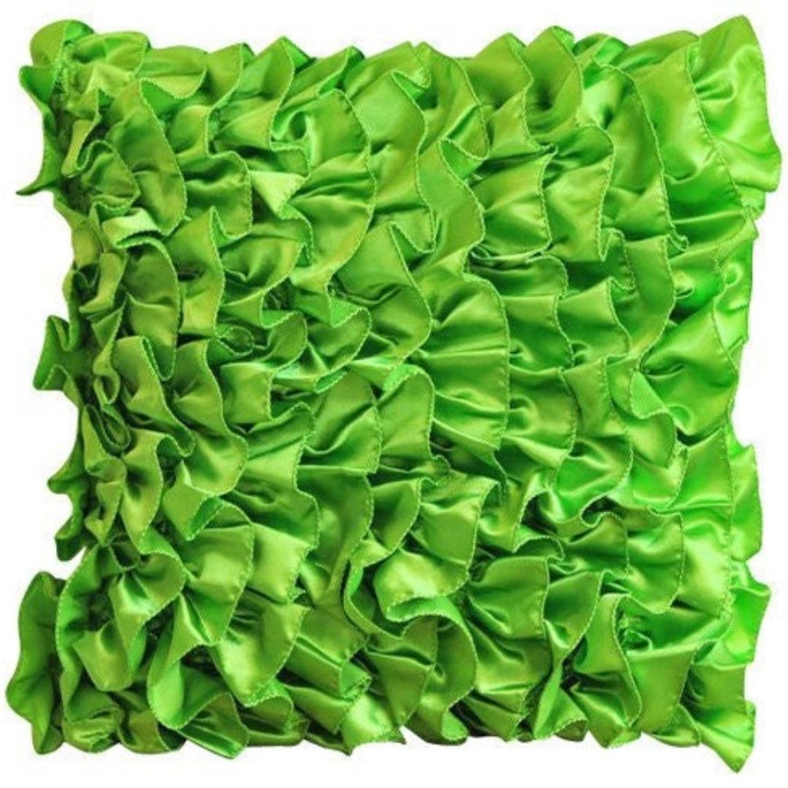 The HomeCentric Cushion Cover Clover Green Pillow Cover Vintage Ruffles Pillow Cover Pack of 2 18x18 inch (45x45 cm) Pillow Cover Decorative Square Satin Throw Pillow Cover Solid-Vintage Clover Green