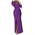 thumbnail image 2 of Women's Vintage Long Sleeve Dress Sequin Party Ruched Bodycon Work Maxi Pencil Dress, 2 of 6