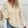 thumbnail image 2 of WREESH Womens Fashion T-Shirts V Neck Solid Color Pullover Regular Fit Button Henley Long Sleeve Tops Button Casual T-Shirt Top Blouse Beige, 2 of 9