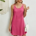 thumbnail image 4 of ATOYSOY Women's Solid Color Loose Mini A Line Dress Scoop Neck Elegant Casual Eyelet Spaghetti Strap Nightdress Sleeveless Beach Sundress Dress for Girls Hot Pink M, 4 of 5