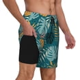 thumbnail image 2 of Yiaed Tropical Leaves Print Mens Swim Trunks Bathing Suit Compression Liner Beach Swim Shorts Swimwear Quick Dry Zipper Pocket No-Chafing Board Short-Medium, 2 of 6