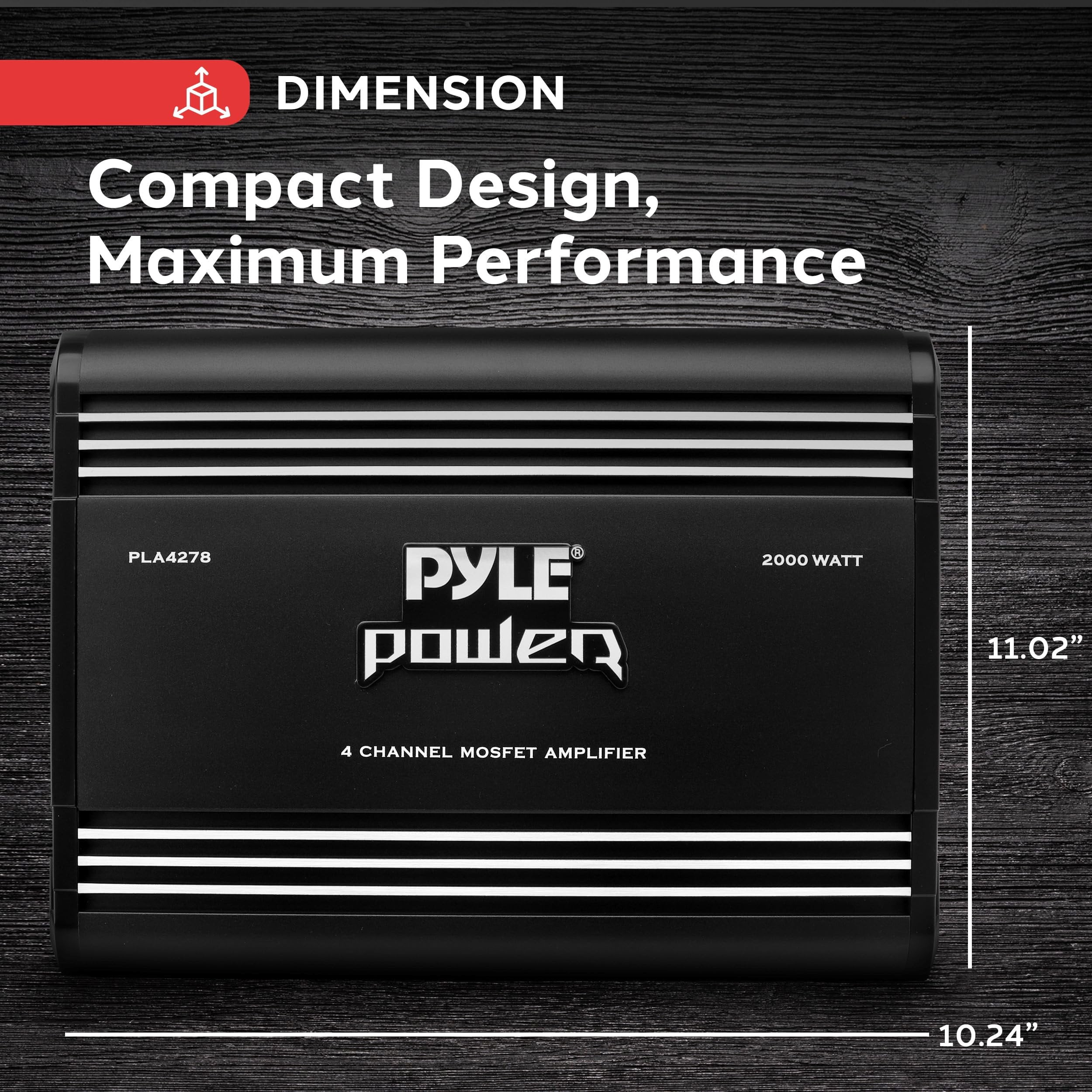 PYLE 4 Channel Car Stereo Amplifier - 2000W High Power 4-Channel Bridgeable Audio Sound Auto Small Speaker Amp Box w/ MOSFET, Crossover, Bass Boost Control, Silver Plated RCA Input Output - PLA4278
