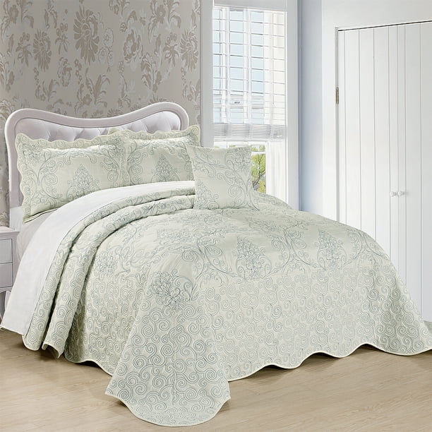 Home Soft Things 4 Piece Damask Embroidery Bedspread Set Antique