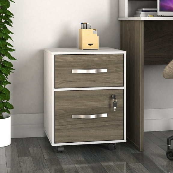 Archivero Esencial 2 Cajones para tamaño carta, un cajón con Llave, 4 Ruedas, Tablero Laminado Texturizado Playcon
