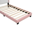 thumbnail image 6 of DreamBuck Platform Bed with Crown Headboard, Upholstered Princess Bed Twin Size with Headboard and Footboard, 10 Slats Support for Boys & Girls, Noise-Free Platform Bed for Bedroom, White+Pink, 6 of 7