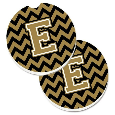 

Letter E Chevron Black & Gold Set of 2 Cup Holder Car Coaster