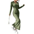 thumbnail image 2 of Women'S Long Sleeve Collar V Neck Maxi Dress Slit Thigh Ribbed Knit Bodycon Dresses Green L, 2 of 9
