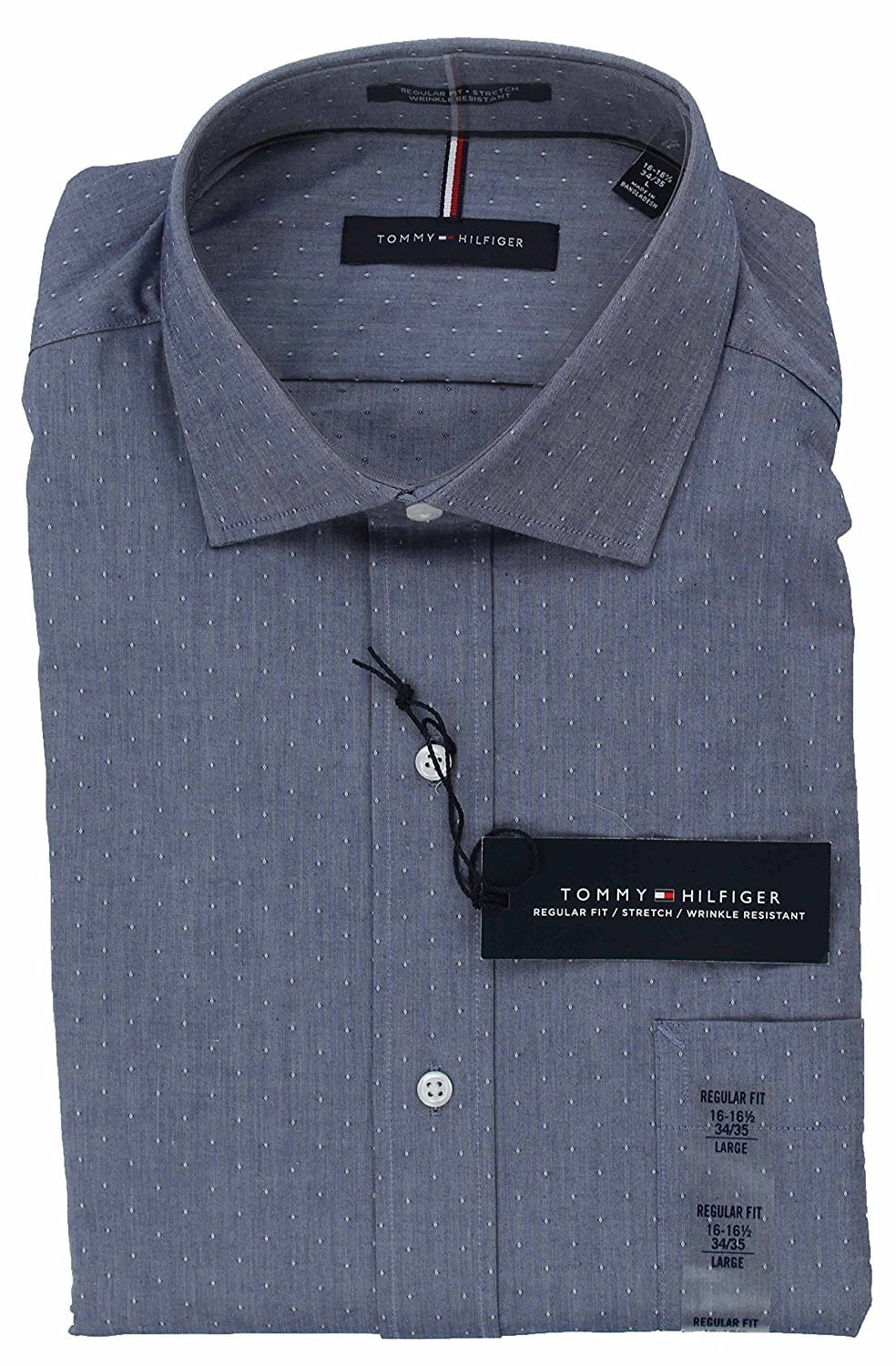 Tommy Hilfiger Mens Regular Fit 100% Cotton Non-Iron Indigo Blue Dress Shirt 