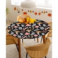 thumbnail image 4 of Round Fitted Tablecloths Farmhouse Mushroom Leaves Seamless Waterproof Table Cover for Kitchen Dining Party Decor Plant on Black,36"-44", 4 of 6