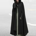 thumbnail image 5 of Grofry Women Cloak Thickened Loose Warm Windproof Lengthened Single Button Closure Sleeve Holes Hooded Ponchos Long Shawl, 5 of 7