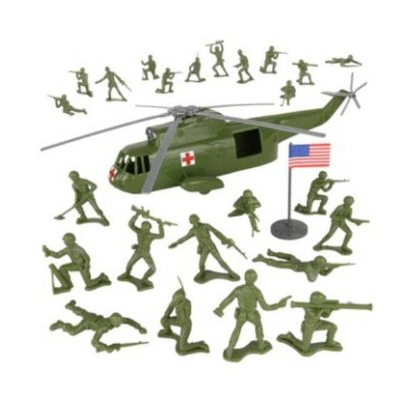 TimMee Plastic Army Men HELICOPTER Playset - OD Green 26pc Made in USA