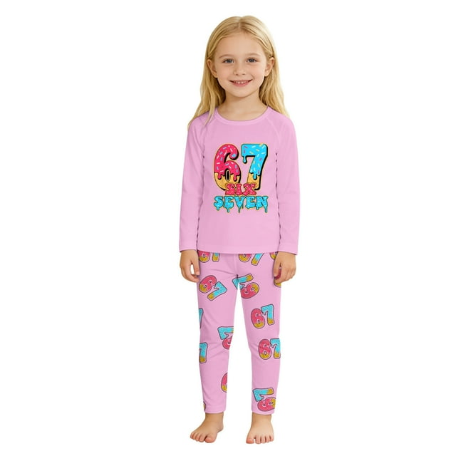 SgJHXb Girls Long Sleeve Print Pajama With Crew Neck And Raglan Sleeves For Cozy Comfortable Nighttime Wear,Girls Sleepwear Sizes 2-3 Years