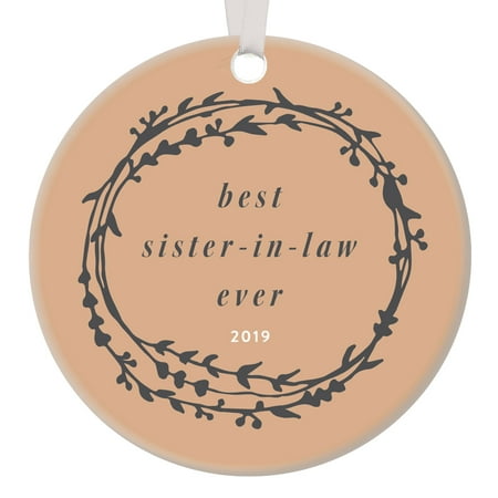 Sister-In-Law Gift 2019 Christmas Ornament Woman Heartfelt Best Friend Bridal Shower Present Family Keepsake Brother’s Wife Rustic Vine Wreath Earthy 3” Ceramic Tree Decoration Digibuddha