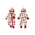 thumbnail image 2 of Miaouyo Infant Baby Girls Boys Valentines Day Romper 0 3 6 12 18 Months Heart Candy Pattern Long Sleeve Zip Up Round Neck Footed Jumpsuit with Hat, 2 of 9
