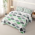 thumbnail image 3 of Castle Fairy Mid Century Geometric Quatrefoil Quilt King 3 Pieces,Abstract Grid Motif King Coverlet Set,Green Gray Offwhite,1 Bedspread and 2 Pillowcases, 3 of 7
