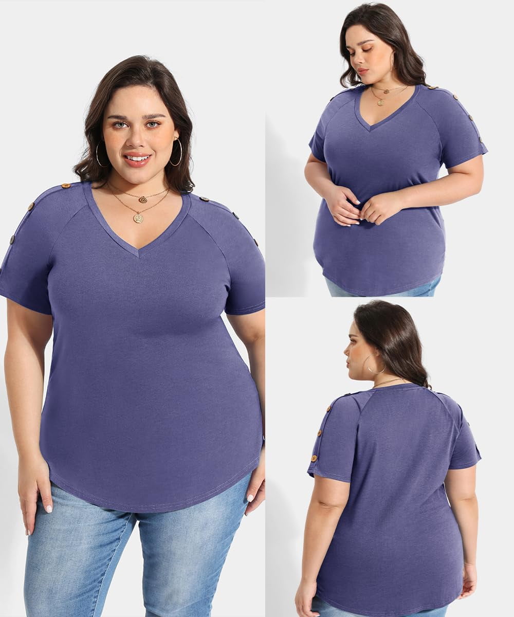 TIYOMI Plus Size Tops For Women 3X Short Sleeve T-Shirts V-Neck Pink Star  Blouses Casual Loose Fit Tunics For Summer 3XL 22W 24W