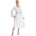 thumbnail image 3 of Raenseen Robes de Danse pour Femmes Tenues de Culte Col Carré Tunique avec Robes à Manches Longues Rose Vif&Blanc TTG, 3 of 7