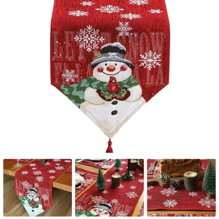 

Happy Date Snowman Christmas Birds Trees Table Runner Seasonal Winter Xmas Holiday Kitchen Dining Table Decoration for Indoor Outdoor Home Party Decor