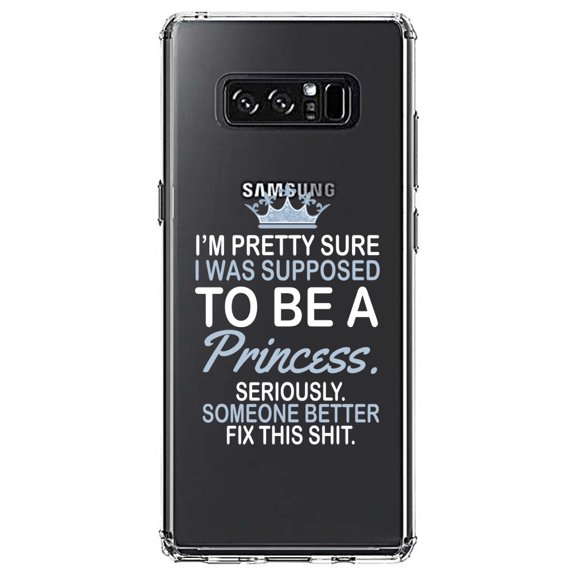 DistinctInk Clear Shockproof Hybrid Case for Samsung Galaxy Note 8 - TPU Bumper Acrylic Back Tempered Glass Screen Protector - I Was Supposed to Be a Princess Fix This