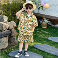 thumbnail image 5 of Kids 2 Piece Summer Outfit, Cartoon Bear Floral Print Short Sleeve Button Down Shirt & Elastic Shorts Set, Casual Beach Vacation Clothes for Little & Big Boys Girls, 5 of 15