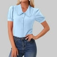 thumbnail image 2 of Gbsyewxs Womens Tops V Neck Puff Sleeve Solid Color Slim Button Summer T Shirts For Women Blue, 2 of 5