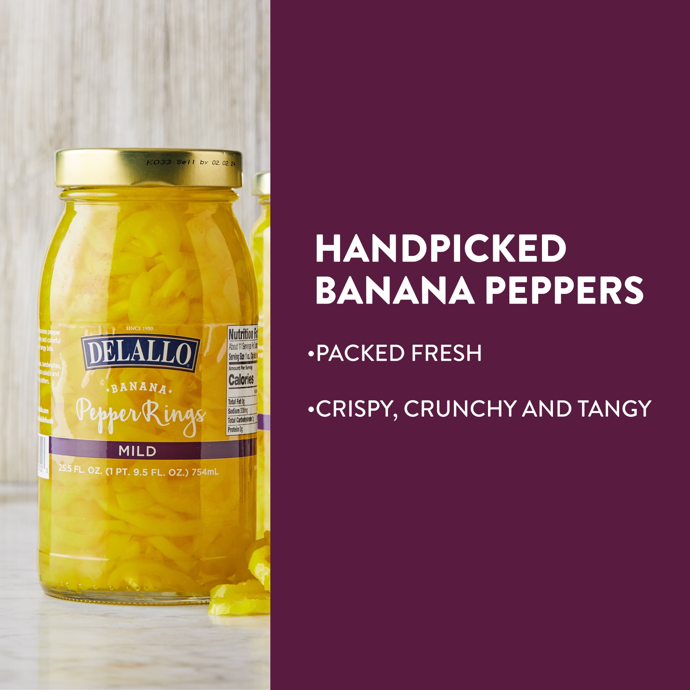 DeLallo Mild Banana Pepper Rings, Non-GMO, Gluten Free, 25.5 oz Jar, (3 Pack)