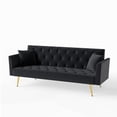 thumbnail image 4 of Arouseden 72" Black Velvet 3 Seater Sofa Golden Legs,American Retro Style Couch with 2 Comfortable Pillows,Velvet Button Tufted Couch for bedroom,Upholstered 3-Seater Sofa for Small Living Room, 4 of 10