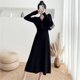 thumbnail image 4 of Vestido Midi de punto de manga larga con cuello en V, suéter de Color sólido de cintura alta, fiesta de vacaciones, ropa de invierno y otoño, disfraz negro M Inevent AP008203-04, 4 of 7