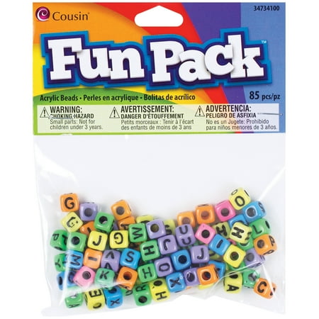 Fun Pack Alphabet Beads-Square Rainbow Mix 85/Pkg