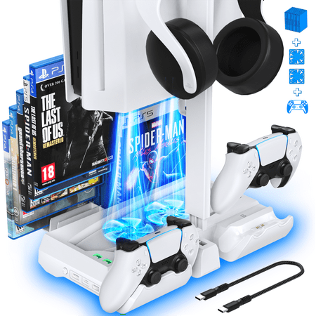 OIVO Vertical Cooling Stand with Dual Controller Charger for Sony PS5 PlayStation 5, Dock Station with Fan, Headset Holder, 12 Game Slots