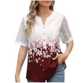 thumbnail image 1 of Tops Florales para las Mujeres V-Cuello Patchwork Encaje Manga Blusa, Corto Casual Floral Estampado Verano Poliéster, 1 of 9