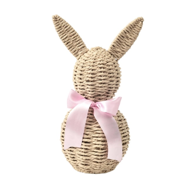 Adorno de conejito de Pascua tejido, decoración de mesa, regalo, centro de mesa creativo de Pascua Rosa