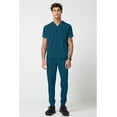 thumbnail image 6 of Cherokee Infinity Men's Partial Zip V-Neck Scrub Top with 3 Pockets Rib-Knit Side Panels Plus Size IN702A, 2XL, Caribbean Blue, 6 of 7