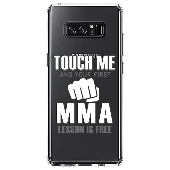 DistinctInk Clear Shockproof Hybrid Case for Samsung Galaxy Note 8 - TPU Bumper Acrylic Back Tempered Glass Screen Protector - Touch Me. First MMA Lesson is Free.