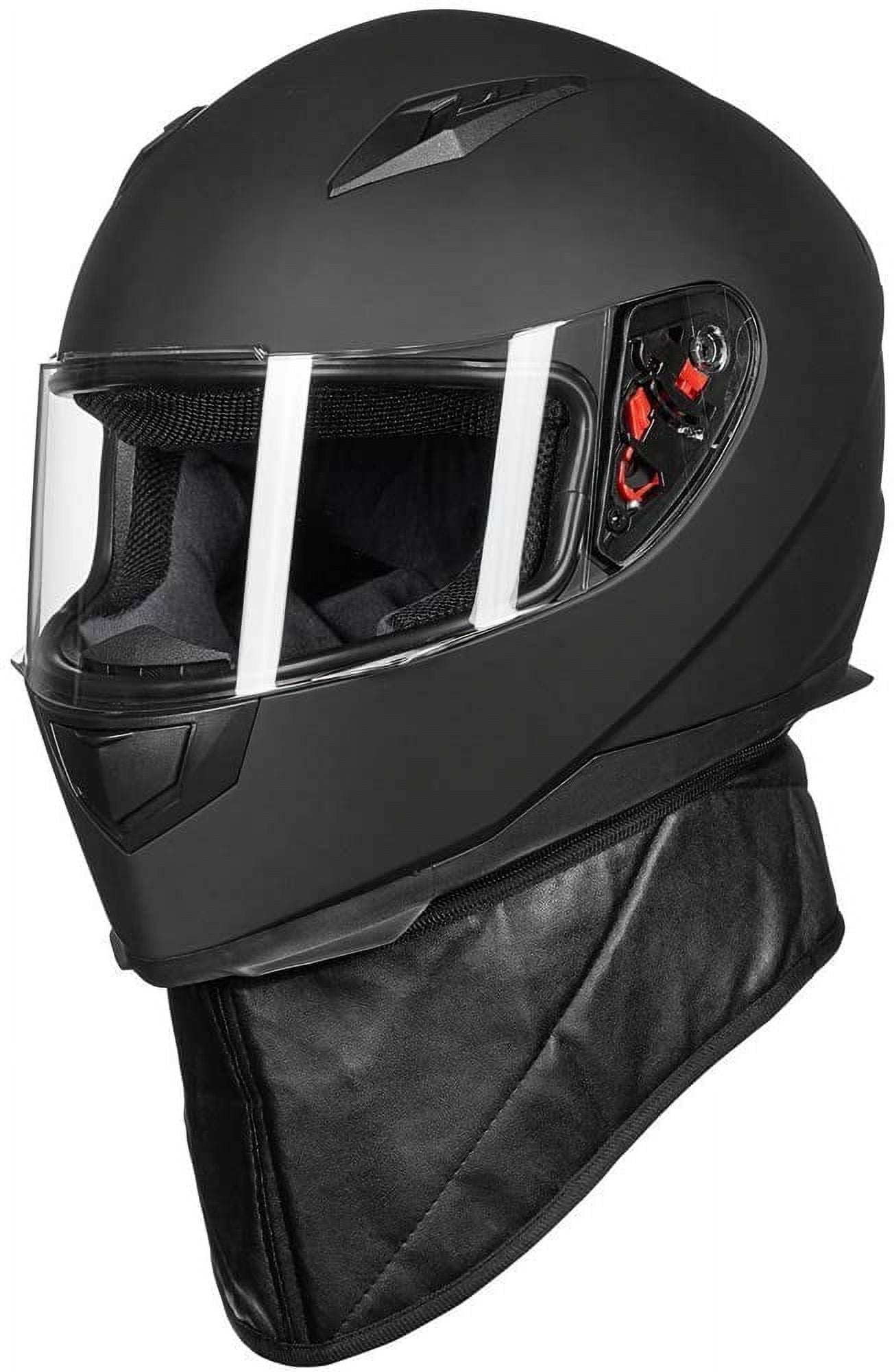 ILM Full Face Motorcycle Street Bike Helmet w/ Removable Winter Neck Scarf + 2 Visors DOT (L, Matte Black)