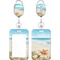 thumbnail image 1 of shiyou-Retractable Badge Holder, Cute Print Pattern Belt Clip Badge Reel with Keychain, Name Tag Work Vertical Id Card Protector for Nurse Medical Teacher Student (Beach Starfish), 1 of 4