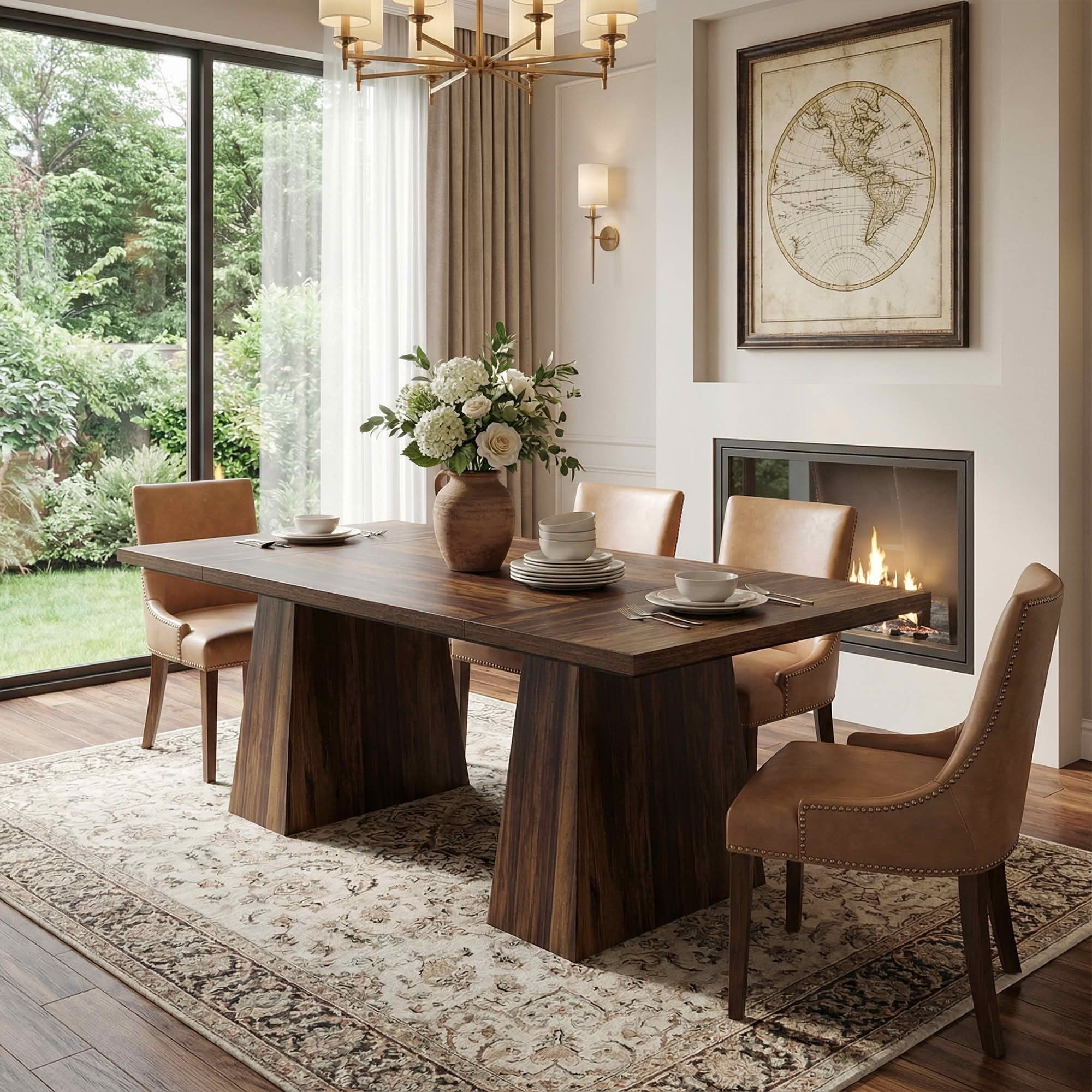 MAYEERTY 63 Inch Farmhouse Dining Table, Rectangular Wood Kitchen Table for 6 People with Tapered Legs