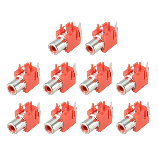 Conector RCA hembra de montaje en panel PCB rojo de 2 pines, 10Pcs