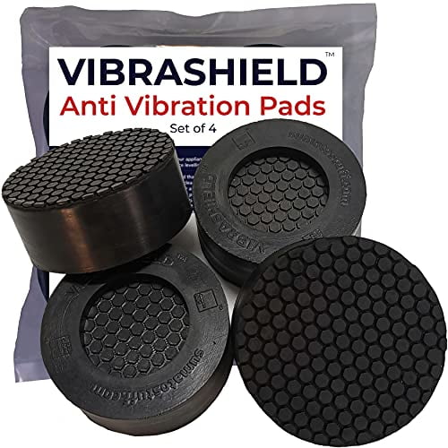 Anti Vibration Pads for Washing Machine w/ HexaGrip - Stops Washer Dryer Noise Moving Shaking Walking Skidding - Appliance Anti Vibration Washing Machine Support Feet Stabilizer Mat - VIBRASHIELD 4 PK