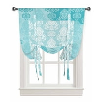 Aqua Boho Tie Up Curtains for Kitchen Bathroom Bedroom Windows 45 Inch Length, Vintage Floral Contemporary Art Balloon Drape Curtains Shade Rod Pocket Drapery Curtain Panel, 42"x54"
