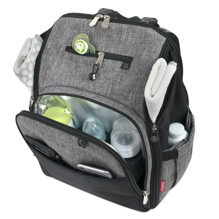  Fisher-Price Large Grey Diaper Bag Backpack with Changing Pad  and Stroller Straps (Grey Kaden) : Baby