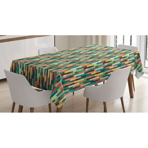 Retro Tablecloth, Grunge Stripes Pattern with Colorful Composition with Traditional Halftone Background, Rectangle Satin Table Cover for Dining Room and Kitchen, 60" X 90", Multicolor, by Ambesonne