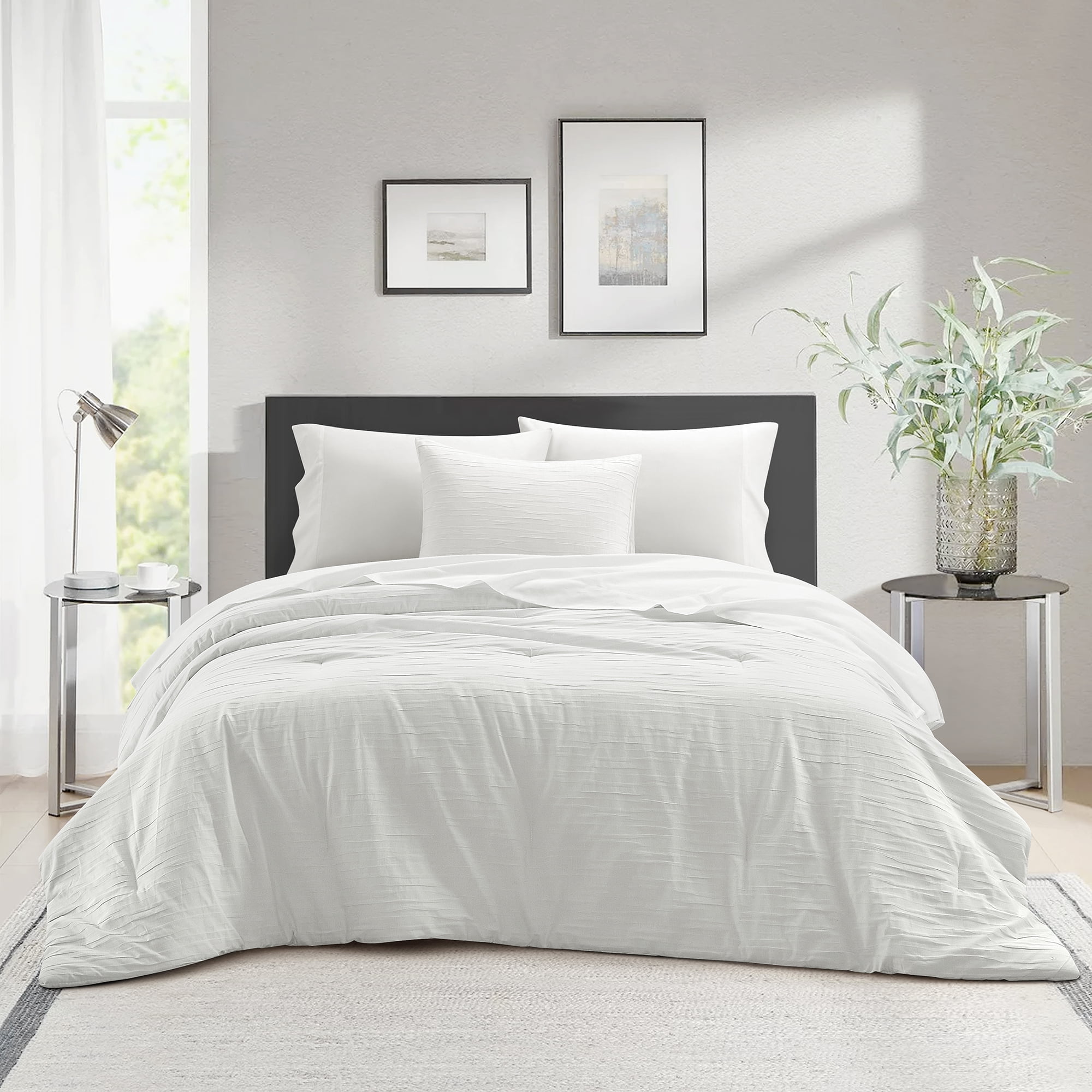 Better Homes & Gardens 7 Piece Crinkle Pleated Bed in a Bag Comforter Set with Sheets, Queen