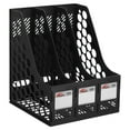 thumbnail image 1 of Unique Bargains Magazine File Holder, PS Plastic Vertical 3 Compartment Desktop Book Storage Rack Organizer, Black, 1 of 4