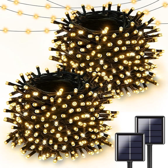 2 Pack Solar Christmas String Light Decor Outdoor, Total 156Ft 440LED with 8 Modes, Juhefa Waterproof Twinkle Fairy Lights for Xmas Tree, Yard, Balcony, Wedding (Warm White)